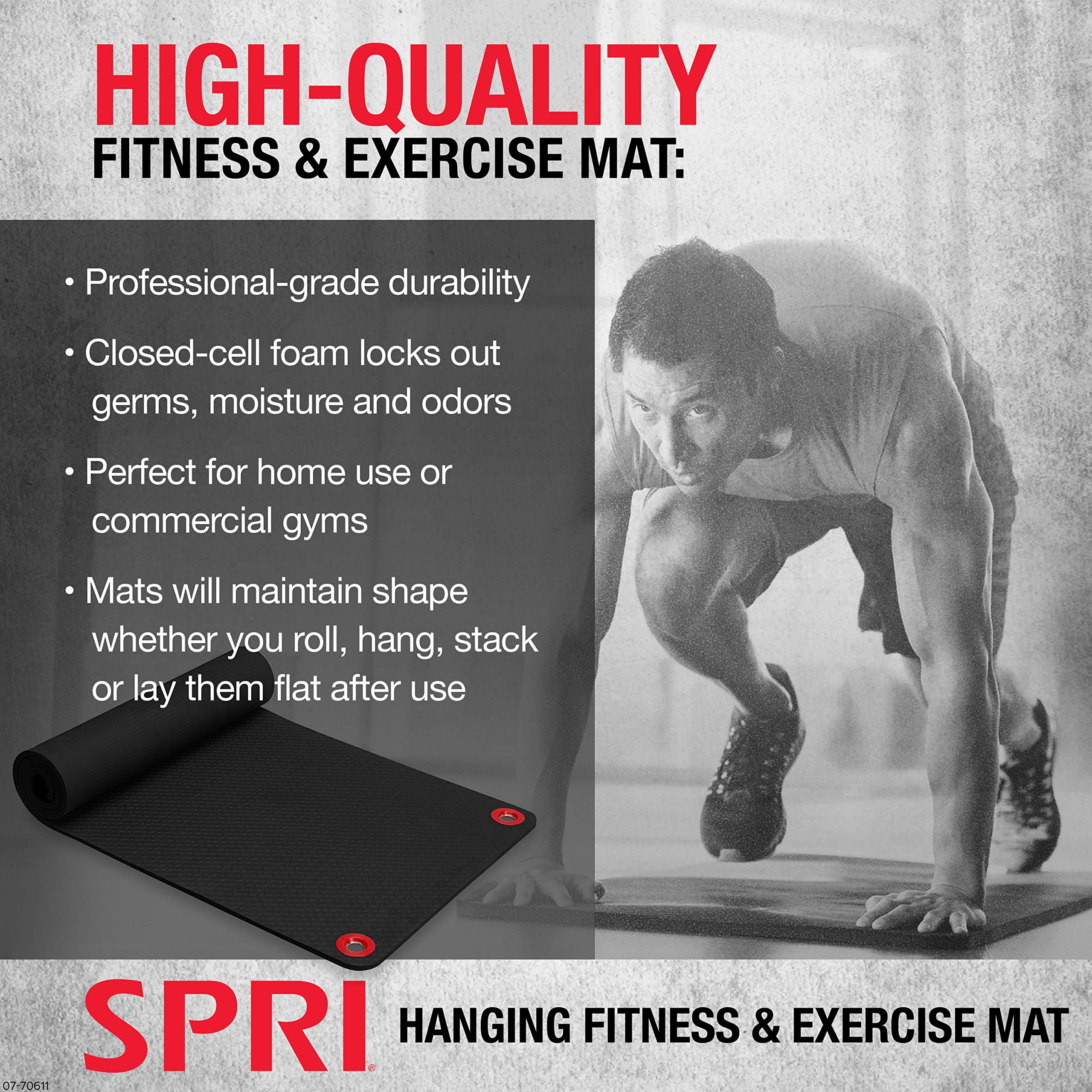 SPRI Hanging Exercise Mat, Fitness & Yoga Mat for Group Fitness Classes, Commercial Grade Quality with Reinforced Holes