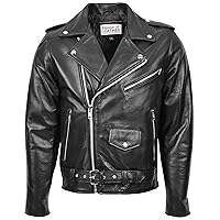 Mens Real Leather Biker Jacket Cross Zip Brando Style Kyle