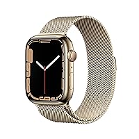 Apple Watch Series 7 (GPS + Cellular, 45MM) Gold Stainless Steel Case with Gold Milanese Loop (Renewed)