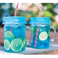 Blossom Mason and Canning Jar Sipping and Drinking Lid Caps, Silicone, For Wide Mouth Size Mason Jars, 4-Inches; Blue; Set of 4
