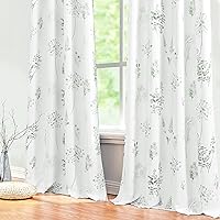 Sage Green Curtains 84 Inch Length for Living Room 2 Panels Set 80% Blackout Cottage Core Garden Wildflower Watercolor Darkening Floral Boho Curtain Drapes for Bedroom 84 Long,Light Green and Grey