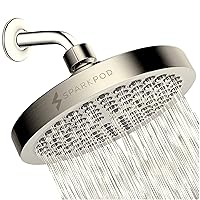 SparkPod Shower Head - High Pressure Rain - Luxury Modern Look - No Hassle Tool-Less 1-Min Install- The Perfect Adjustable Replacement for Your Bathroom Shower Heads (Round, Nickel (Brushed Finish))