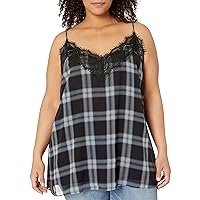City Chic Women's Plus Size Printed Cami Top with Eyelash Lace Detail