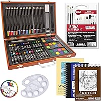 102-Piece Deluxe Wooden Art Supply Set - 24 Watercolors, 17 Brushes, 24 Colored Pencils, Sketch Pads