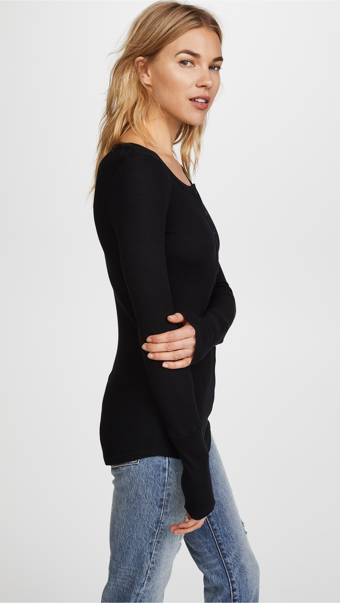 Splendid Women's Long Sleeve Thermal Henley Shirt