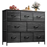 WLIVE Fabric Bedroom Dresser TV Stand, Storage Drawer Unit for 32 40 43 inch TV, Wide Dresser with 8 Large Deep Drawers for Office, College Dorm, Charcoal Black Wood Grain Print