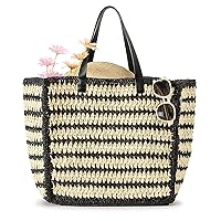Herald Large Handmade Straw Tote Handbag for Women, Summer Beach Weaving Chic Woven Shoulder Purse Bags for Travel Vacation