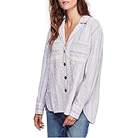 Free People Womens High Tide Striped Boho Button-Down Top