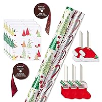 Papyrus Christmas Wrapping Paper Set, Christmas Trees and Candy Canes (2 Rolls 40 sq. ft., 2 Ribbons, 5 Tags, 12 Labels)