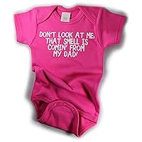 Don't look at me, that smell is comin' from my dad! Funny Baby Bodysuit Hot Pink