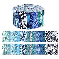 Soimoi 40Pcs Batik Print Cotton Precut Fabrics for Quilting Craft Strips 2.5x42inches Jelly Roll - Sea Green & Blues