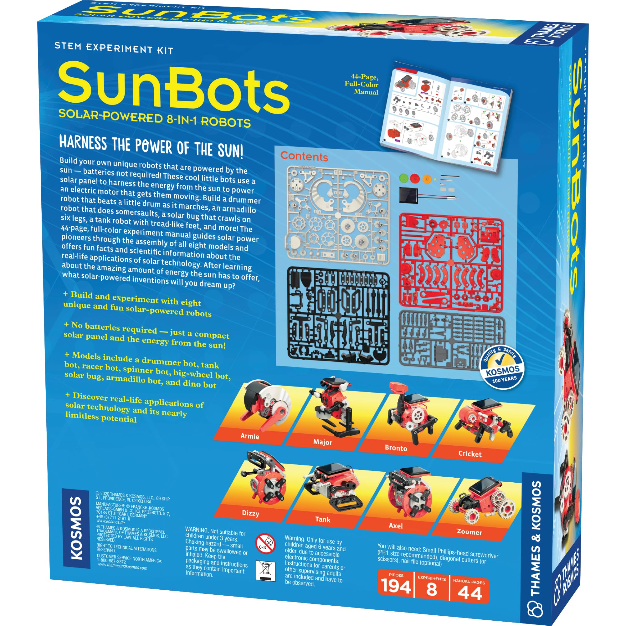 Thames & Kosmos SunBots: Solar-Powered 8-in-1 Robots STEM Experiment Kit | Build 8 Cool Solar-Powered Robots | No Batteries Required | Learn About Solar Energy & Technology | Solar Panel Included