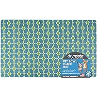 Drymate Pet Bowl Placemat, Dog & Cat Food Feeding Mat - Absorbent Fabric, Waterproof Backing, Slip-Resistant - Machine Washable/Durable (USA Made) (12” x 20”) (Structure Blue & Green)