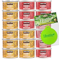 Kirkland Signature Chunks in Gravy Variety 18 Cans Wet Cat Food | Salmon & Chicken Recipes Silicon Can Lid | Bundle