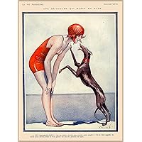 1928 La Vie Parisienne Bathing Beauty & Greyhound Dog Une Baigneuse Qui Reste En Rade French Nouveau from a Magazine France Travel Advertisement Art Picture Poster Print. Measures 10 x 13.5 inches
