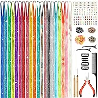 PLULON 20 Colors Hair Tinsel Kit with Tools 4000 Strands 47 Inches Tinsel Hair Extensions Glitter Fairy Hair Extensions Tinsel Kit for Girls Women Christmas New Year Party