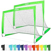 GoSports Team Tone 4 ft x 3 ft Portable Soccer Goals for Kids - Set of 2 Pop Up Nets for Backyard - Bright Green