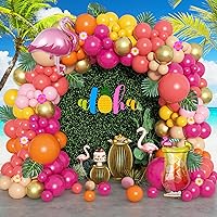 Ouddy Life 178Pcs Tropical Balloons Arch Garland Kit, Luau Tropical Party Decorations with Aloha Pineapple Coconut Hot Pink Aqua Blue Balloons & Palm Leaves for Hawaiian Summer Birthday Supplies