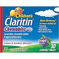 Claritin Children's Chewables 24 HR Children Allergy Medicine, Grape, 30 Count (Pack of 2)