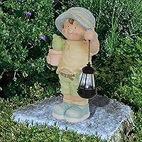 QWR1368SLR Young Boy Holding Lantern Statue with LED Lights, Solar-Powered LED Garden Statue, 17