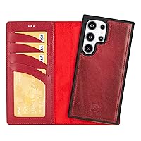 BOULETTA for Samsung Galaxy S24 Ultra Wallet Case - Handmade Full-Grain Leather Detachable Magnetic Flip Phone Case with Card Holders (4), RFID Blocking, Kickstand 6.8 Inches, Red