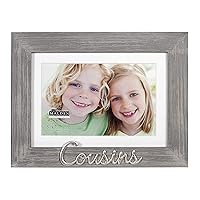 Malden International Designs 4x6 or 5x7 Cousins Distressed Expressions Picture Frame Silver Finish Cousins Word Attachment Gray Textured Wood Grain Finish MDF Frame White Beveled Mat