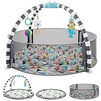 4 in-1 Baby Activity Gym and Ball Pit - Baby Play Gym with 6 Toys, Balls, Tummy Pillow, Tummy Time Play Mat - Easy to Set Up Baby Activity Mat - Baby Gym Ball Pit - Infant Playmats for Boy & Girl