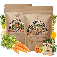 Organo Republic 20 Most Popular Vegetables and 10 Carrot Seeds Variety Packs Bundle Non-GMO, Heirloom for Planting Indoor/Outdoor Over 3600 Plants