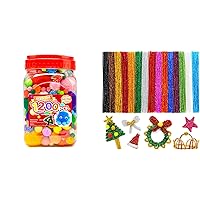 1200pcs pom poms+200pcs Glitter Pipe Cleaners Bundle, Art and Craft Supplies