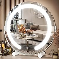 FENNIO Vanity Mirror with Lights, 12 inch COB LED Lighted Makeup Mirror, Round Makeup Mirror with Lights with 3-Color Lighting, 360° Rotation, Dimmable for Tabletop, Bedroom