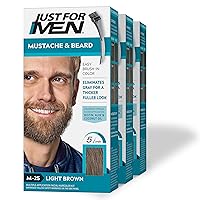 Just For Men Mustache & Beard, Beard Dye for Men with Brush Included for Easy Application, With Biotin Aloe and Coconut Oil for Healthy Facial Hair - Light Brown, M-25, Pack of 3