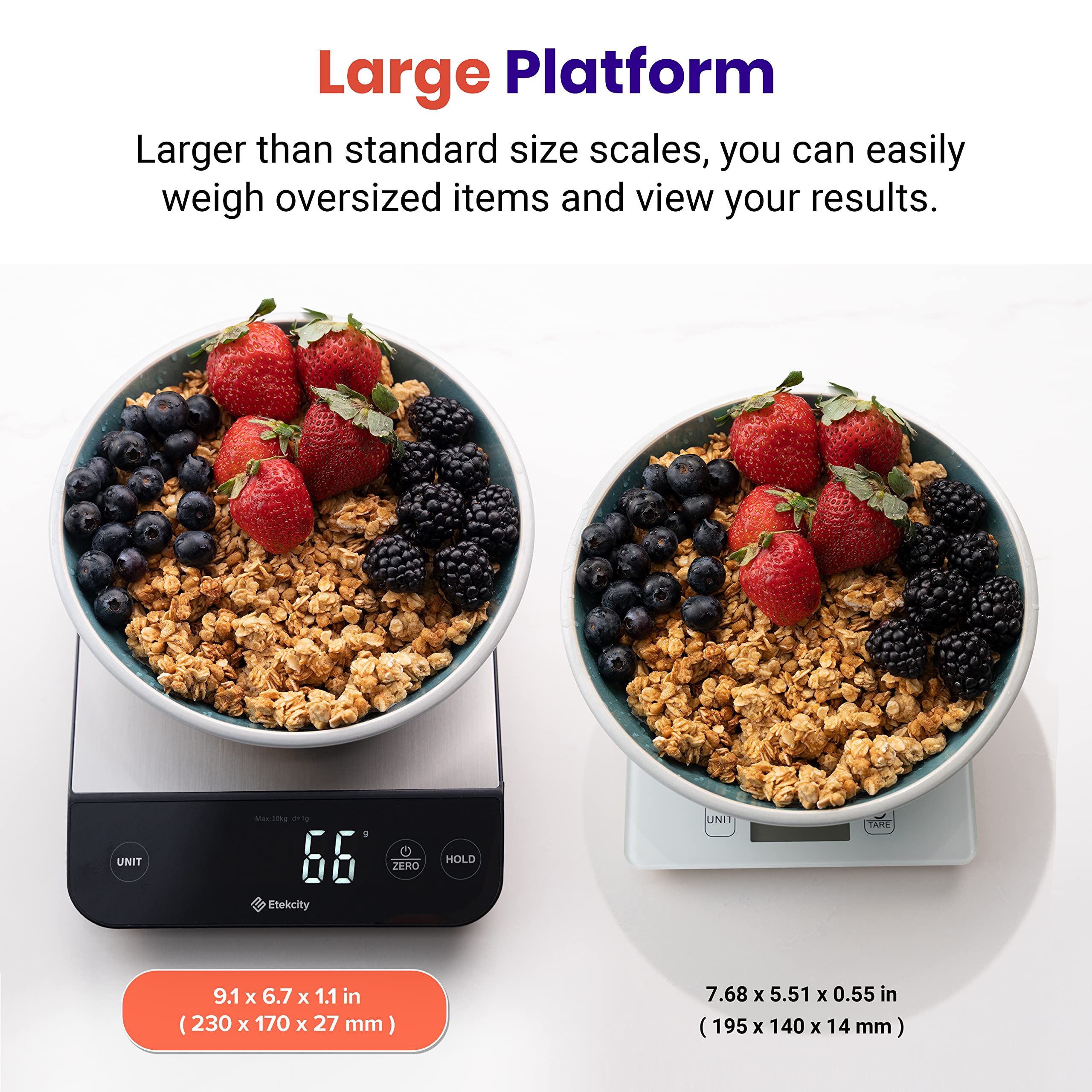Etekcity Luminary 22lb Food Nutrition Bluetooth Kitchen Digital Scale, Waterproof, Rechargeable, Ounces and Grams for Weight Loss, Cooking, 304 Stainless Steel