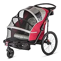 Kids Bike Trailer and Stroller, Seats 2 Riders, Carrier Canopy for Sun Protection and Weather Blocking, Foldable and Compact for Easy Storage, Flag Included