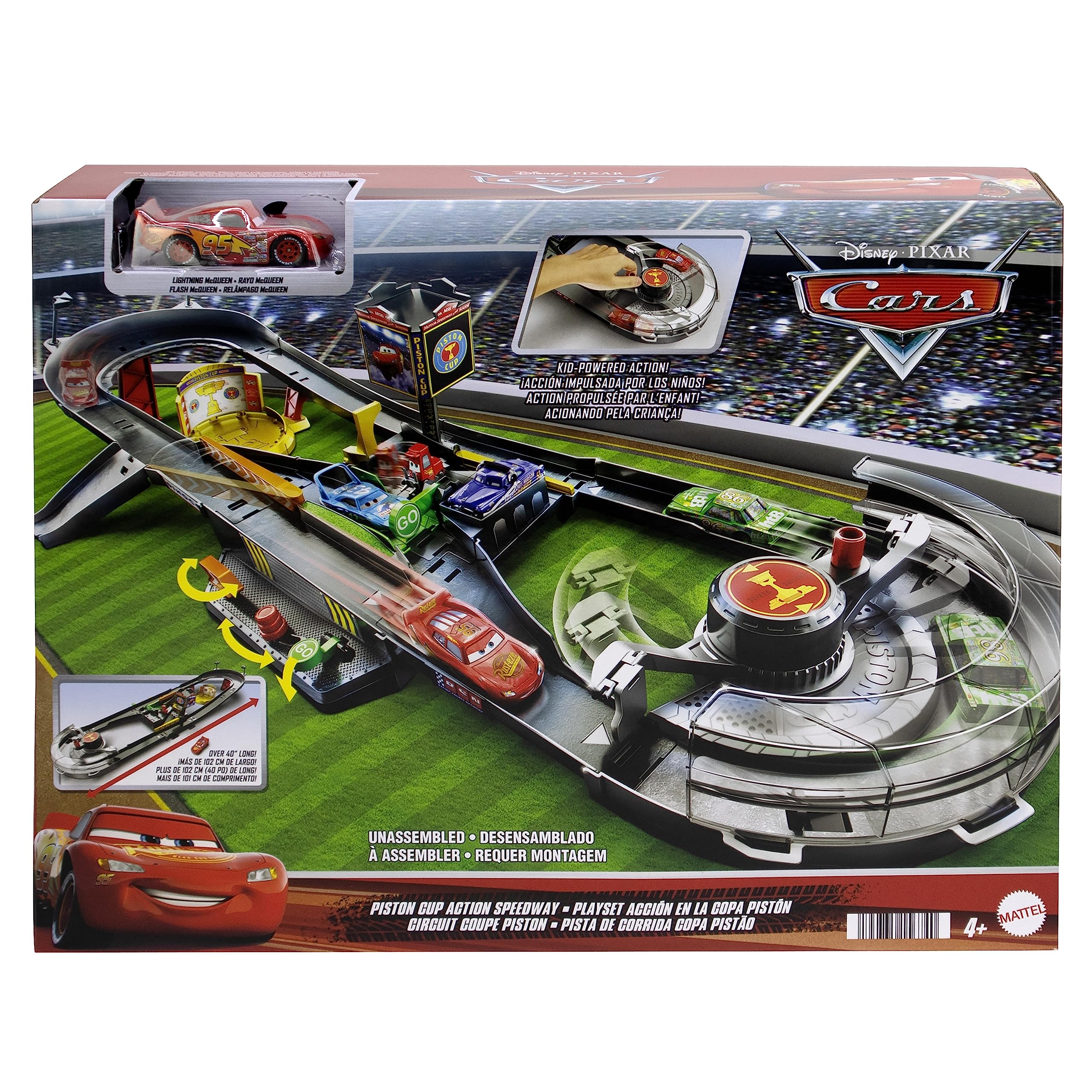 Disney and Pixar Cars Track Set, Piston Cup Action Speedway Playset with 1:55 Scale Lightning McQueen Die-Cast Toy Car