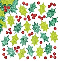 Baker Ross EX729 Holly and Berry Glitter Foam Stickers - Pack of 200, for Kids to Decorate Christmas Cards and Collage
