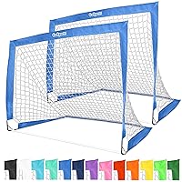 GoSports Team Tone 4 ft x 3 ft Portable Soccer Goals for Kids - Set of 2 Pop Up Nets for Backyard - Royal Blue