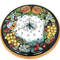 Italian Ceramic Wall Round Clock Decorated Fruits Art Pottery Painted Made in ITALY Tuscan Florence