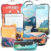 Packing Cubes for Travel-Extra Large Luggage Organizers 7 Piece Set-Ultralight, Expandable/Compression Bags for Clothes by TRIPPED Travel Gear (National Parks)