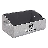 Morezi Linen-cotton blend dog toy basket and dog toy box, dog toy basket storage - Perfect for organizing pet toys, blankets, leashes, chew toys - Grey Stripe - Dog