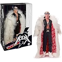 Barbie The Movie Collectible Ken Doll Wearing Big Faux Fur Coat and Black Fringe Vest with Bandana