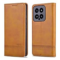 Flip Shockproof Case Compatible with Xiaomi 14 Mobile Phone Case, Bumper Leather Flip Wallet Protector, TPU Holder Holster, Card Slot Holster, Compatible with Xiaomi 14 (Color : Yellow)