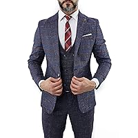 Owen Mens Blue Slim Fit 3 Purple Checkered Suits Single Breasted