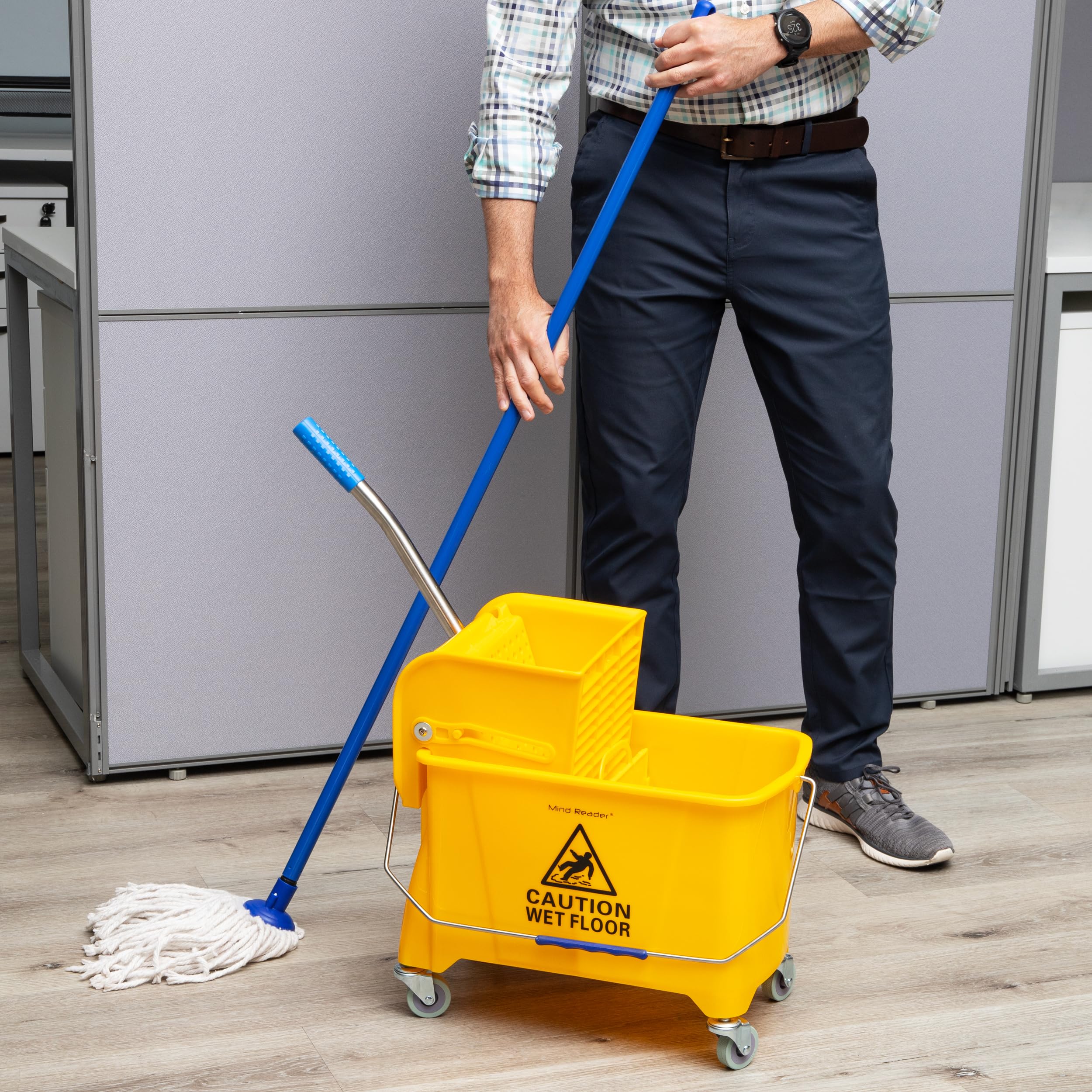 Mind Reader Commercial Mop Bucket - with Down Press Wringer - 22 Quart Capacity - Yellow - MOPT20-YLW