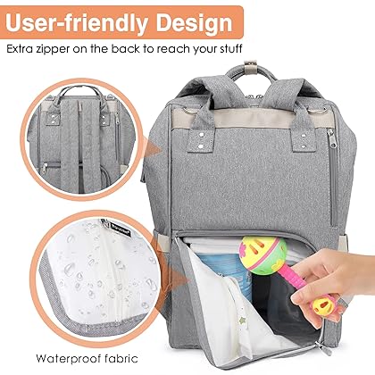 Pomelo Best Baby Changing Bag, Diaper Bag Backpack Unisex Waterproof Travel Backpack with Stroller Straps and Changing Pad