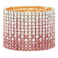 Badgley Mischka Women's Bracelet - 12 Strand Wide Crystal Studded Bridal Statement Stretch Wristband Cuff Wrap