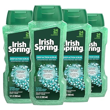Irish Spring Exfoliating Men's Body Wash Shower Gel, Deep Action Scrub - 18 fluid ounce (4 Pack)
