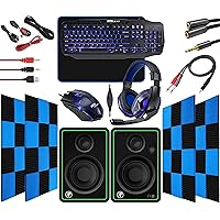 RitzGear Blue Gaming Kit I 4-in-1 LED Combo with Multimedia Keyboard, Optical Mouse, Mouse Pad & Headset with Adapter with CR4-X 4