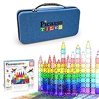 PicassoTiles 60PC Magnetic Tiles + Carry Case Bundle: STEAM Educational Playset for Kids Includes Travel Storage Organizer - Fun Learning Construction Toy, Engineering Design, Sensory Development