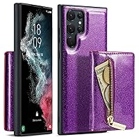 Wallet Cover for Samsung Galaxy S23/S23 Plus/S23 Ultra,Leather Phone Cover with Detachable Card Slots and Foldable Stand, Glitter Soft Phone Case,Purple,S23plus 6.6