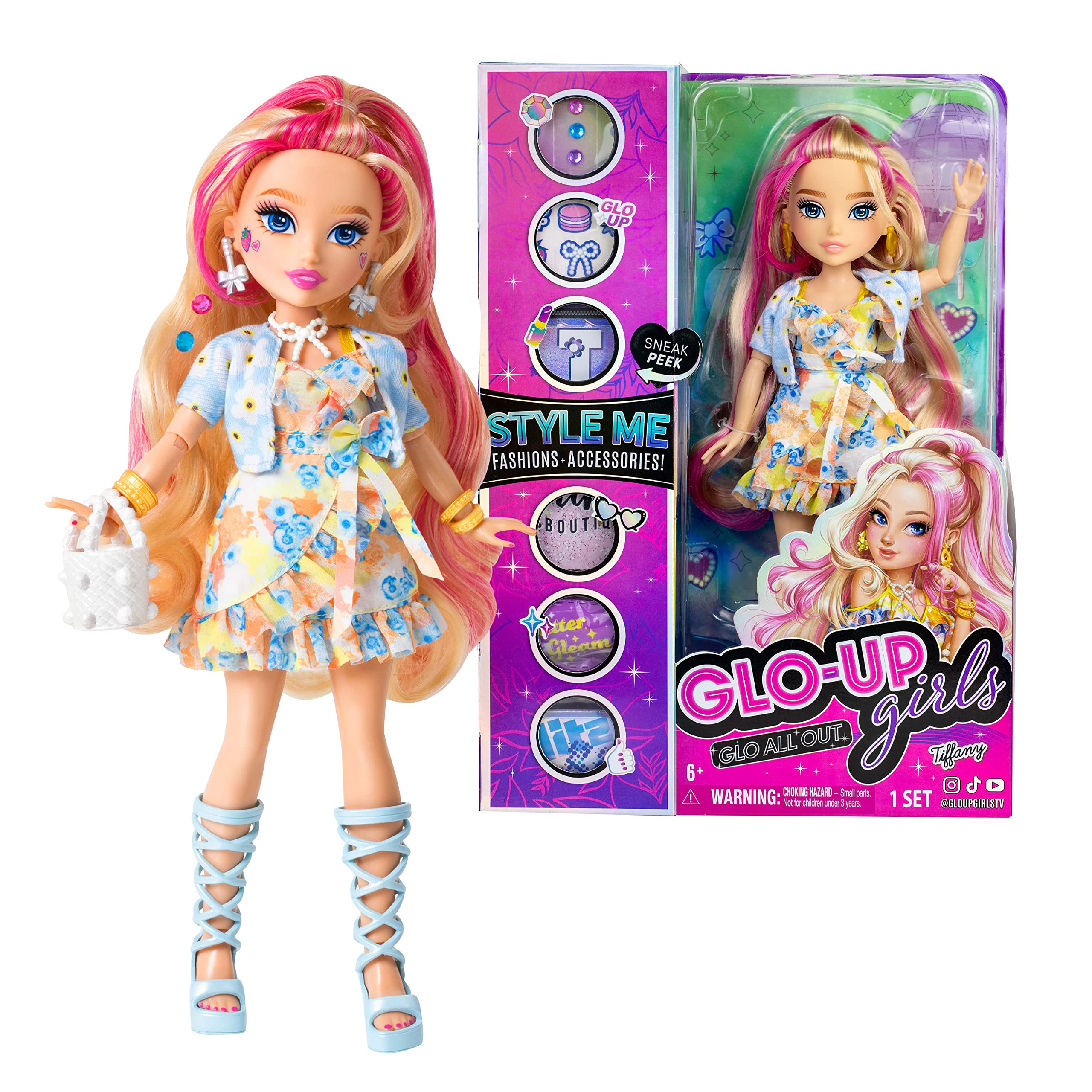 Far Out Toys GLO-UP Girls Season 2 Tiffany Blonde Fashion Doll, Dazzling Jewelry, Hair Gems, Accessories, Fashions, Face Stickers, Makeup, Nails